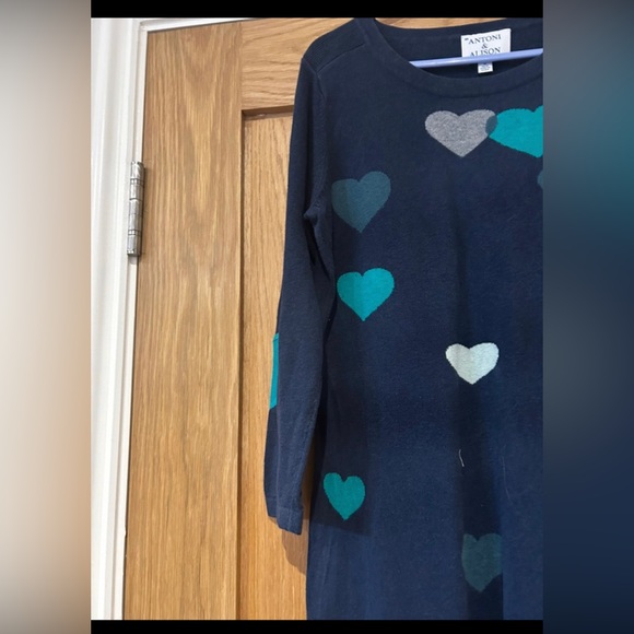 Long Sleeve Navy Love Heart Dress Size 12 - Picture 2 of 5